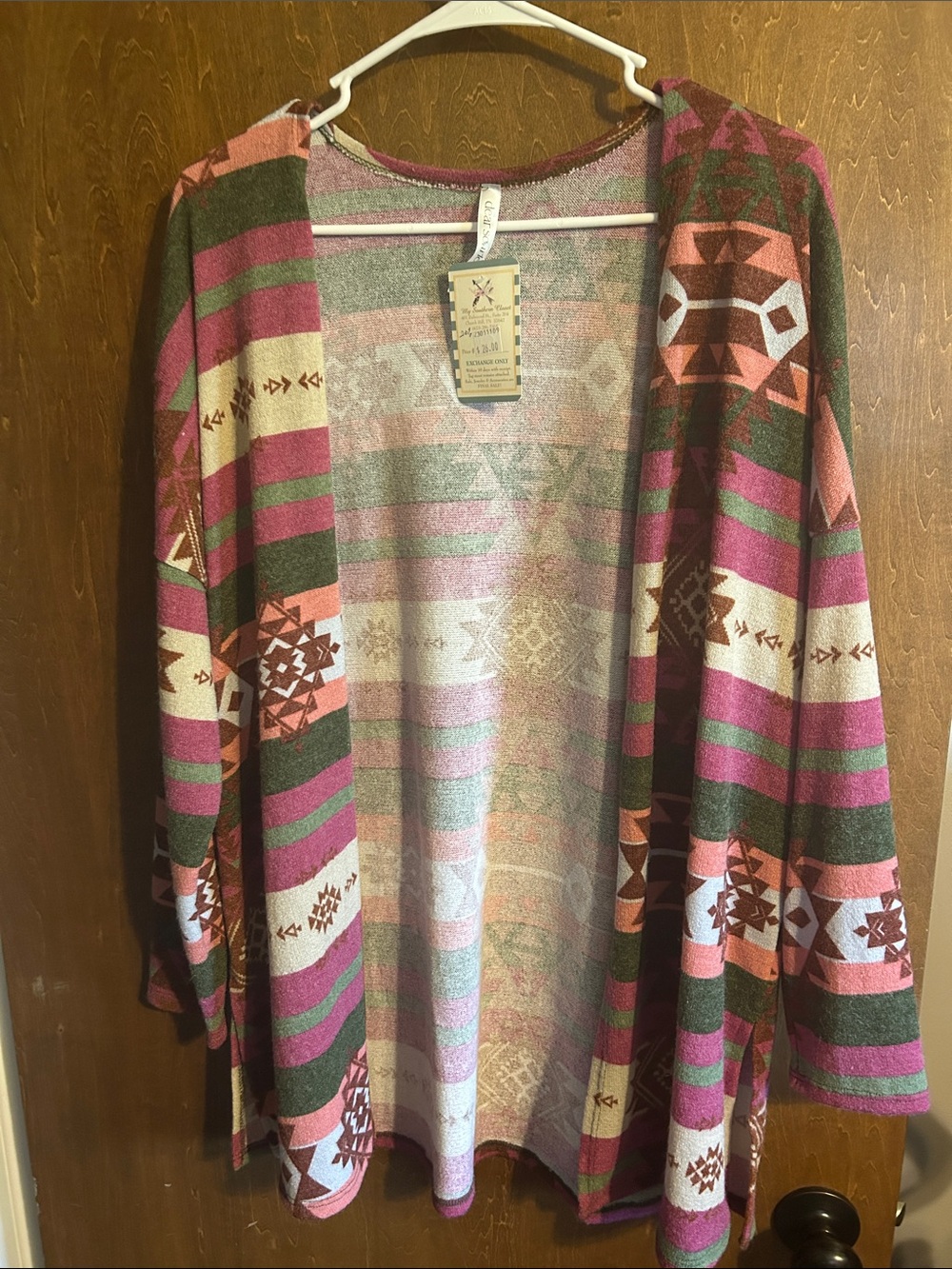 Open-Front Aztec Stripe Cardigan - Pink Multi